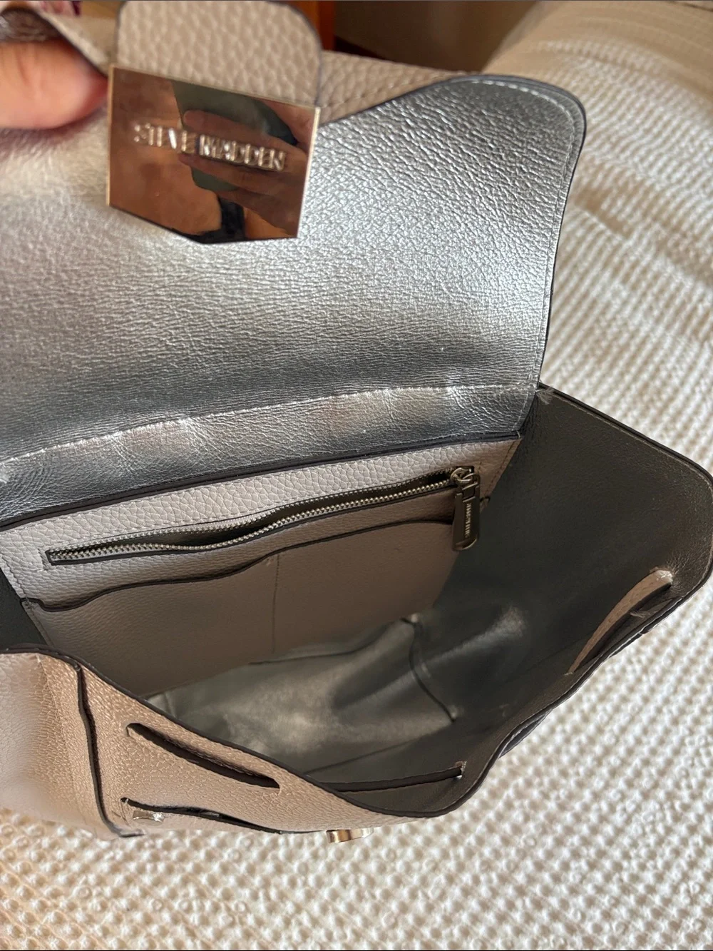 Steve Madden Pebbled Taupe Convertible Backpack Tote with Floral Scarf
